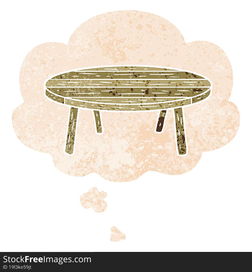 Cartoon Table And Thought Bubble In Retro Textured Style