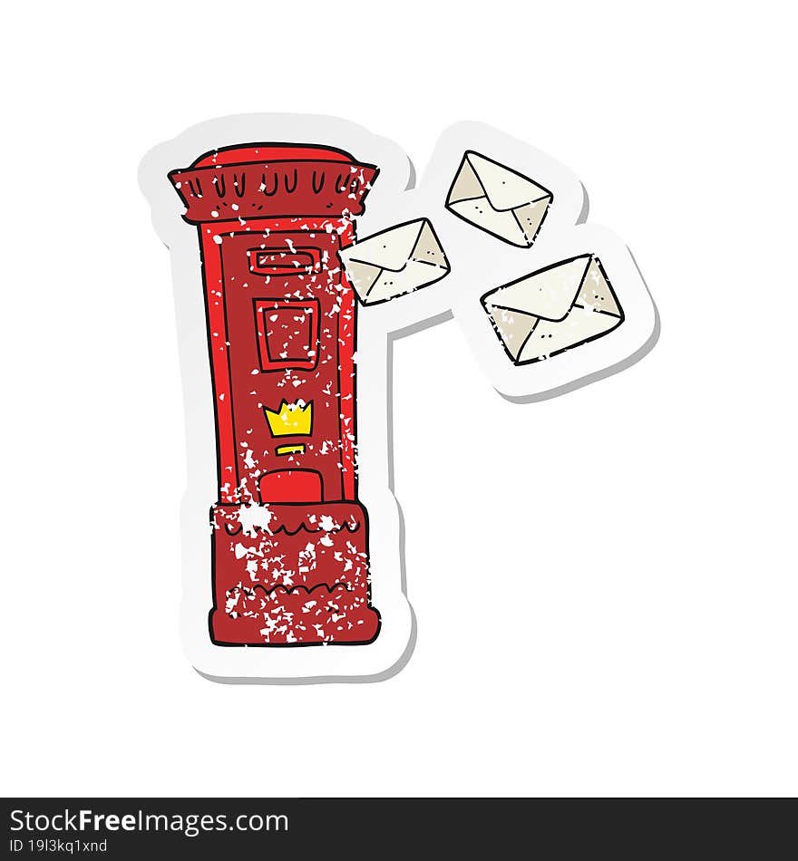 Retro Distressed Sticker Of A Cartoon British Post Box