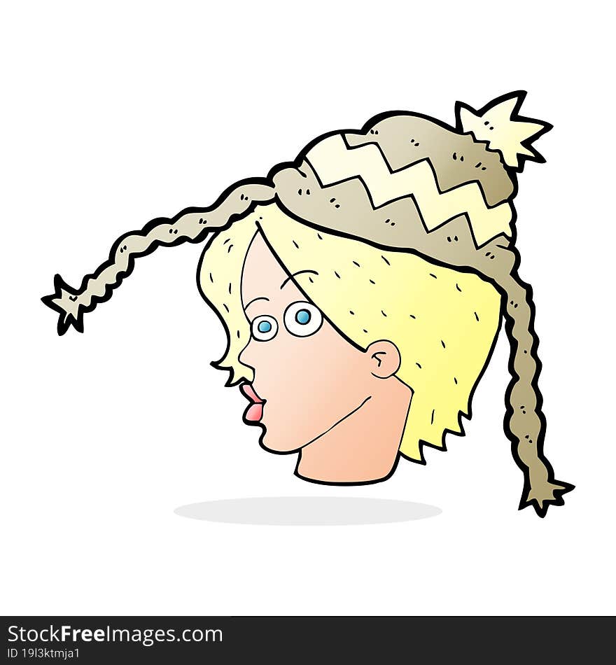 cartoon woman wearing winter hat