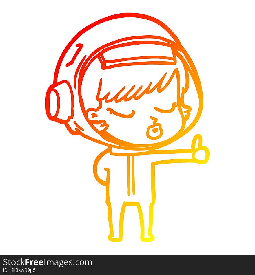 warm gradient line drawing cartoon pretty astronaut girl giving thumbs up