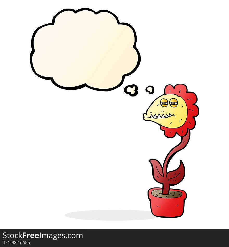 cartoon monster flower with thought bubble