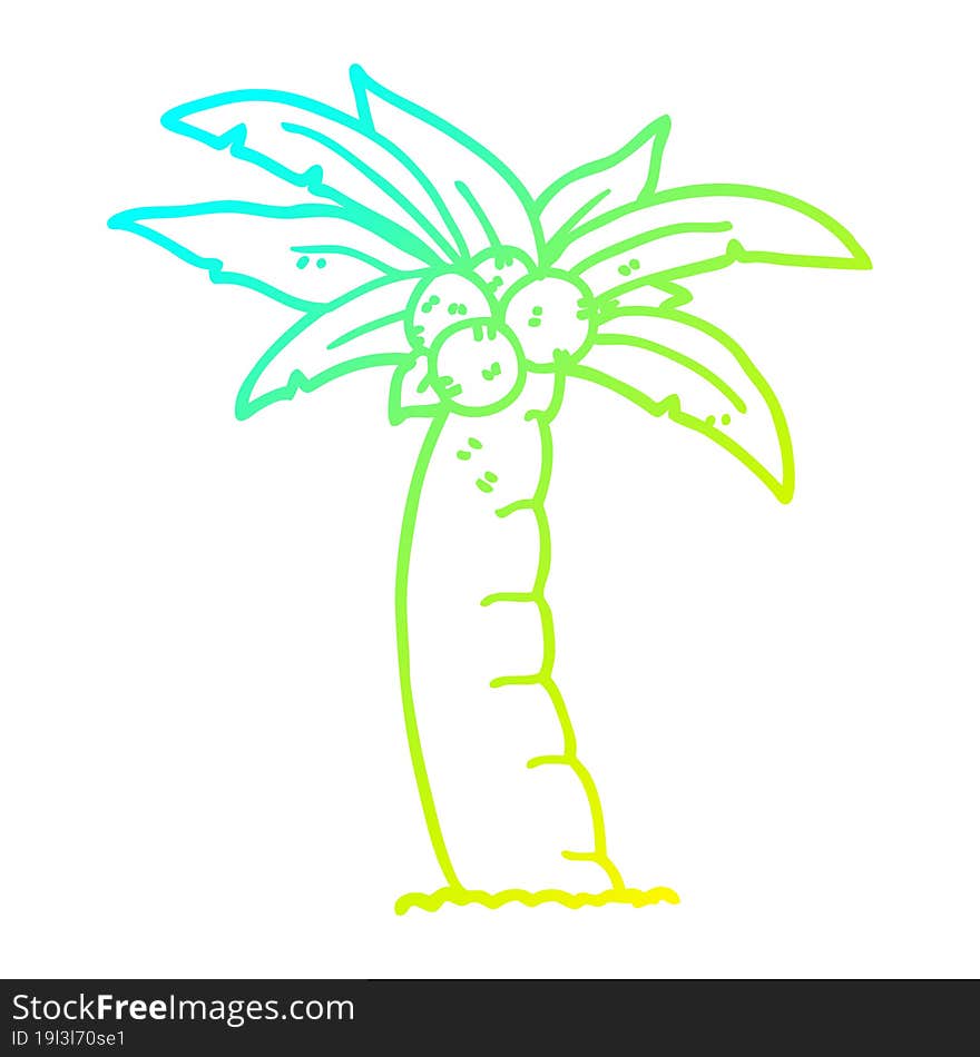 cold gradient line drawing of a cartoon palm tree