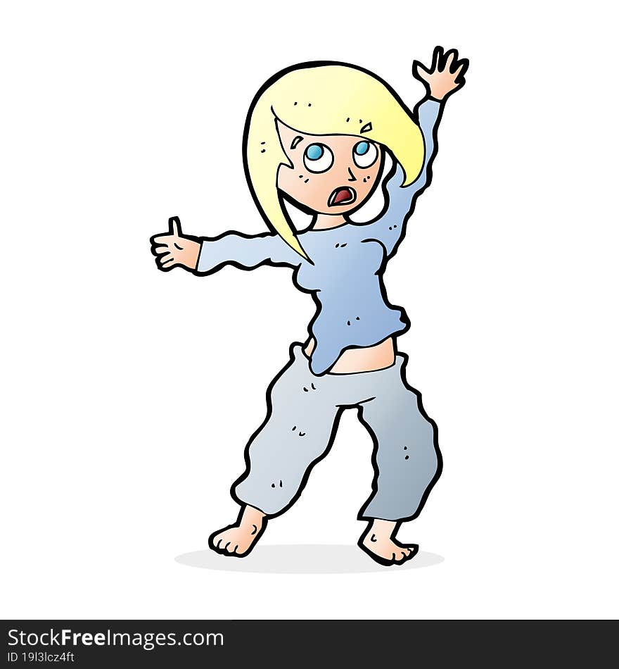 cartoon frightened woman