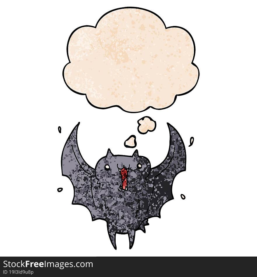 cartoon happy vampire bat and thought bubble in grunge texture pattern style