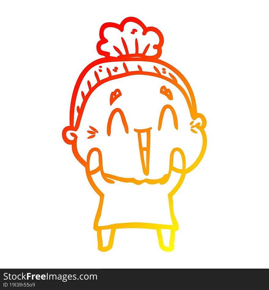 Warm Gradient Line Drawing Cartoon Happy Old Lady