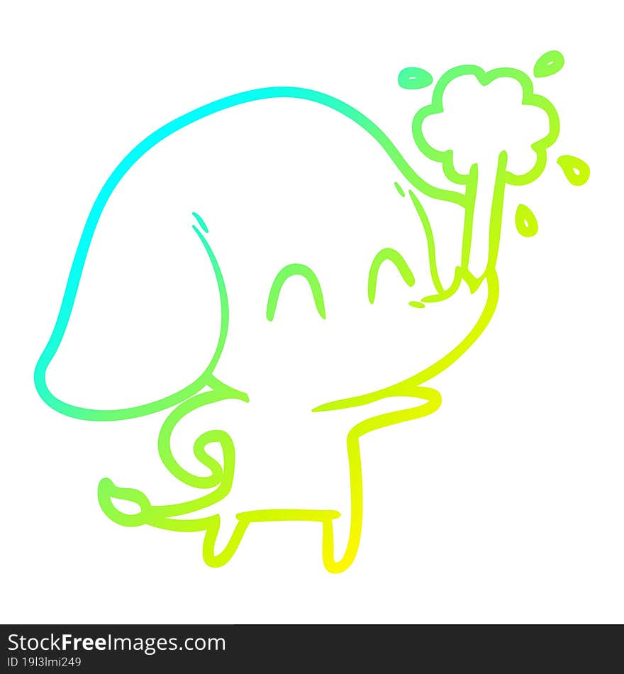 cold gradient line drawing cute cartoon elephant spouting water