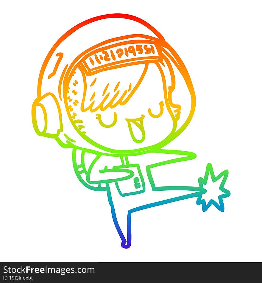 rainbow gradient line drawing of a cartoon astronaut woman