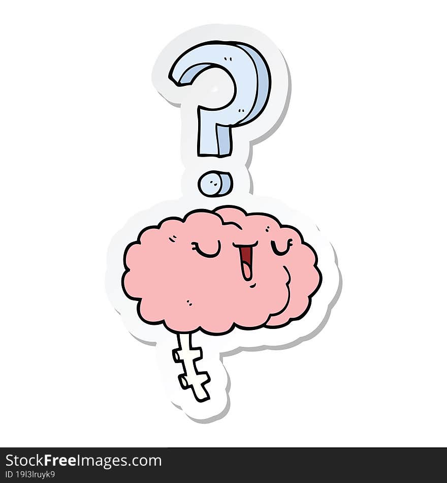 sticker of a cartoon curious brain