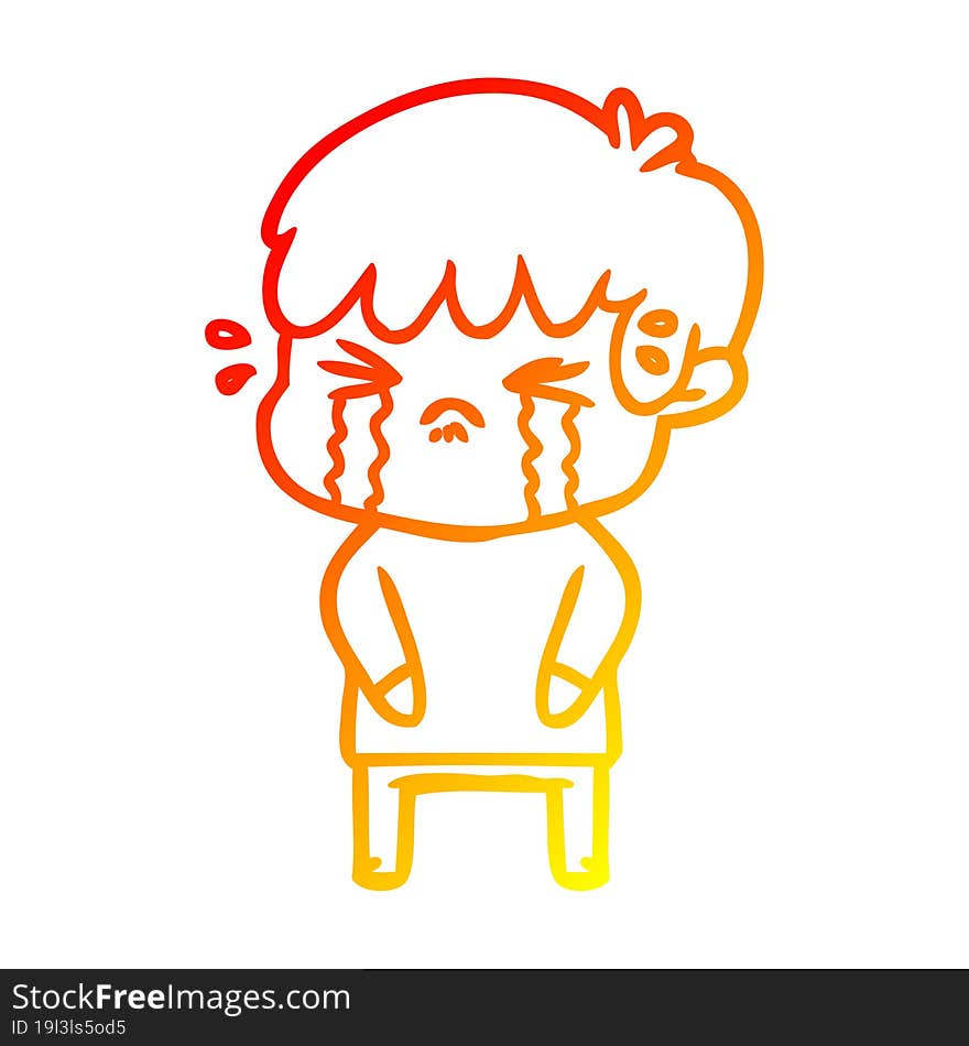 Warm Gradient Line Drawing Cartoon Boy Crying