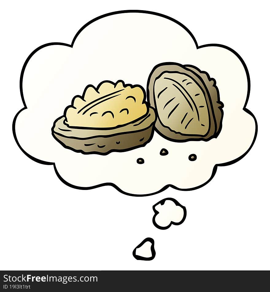 cartoon walnuts and thought bubble in smooth gradient style