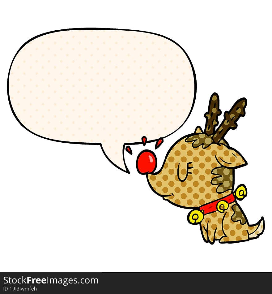 Cartoon Christmas Reindeer And Speech Bubble In Comic Book Style