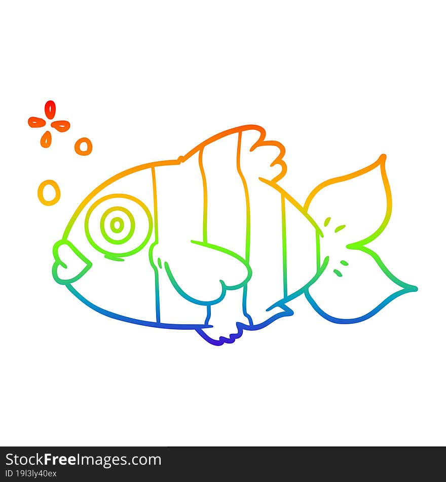 rainbow gradient line drawing cartoon exotic fish