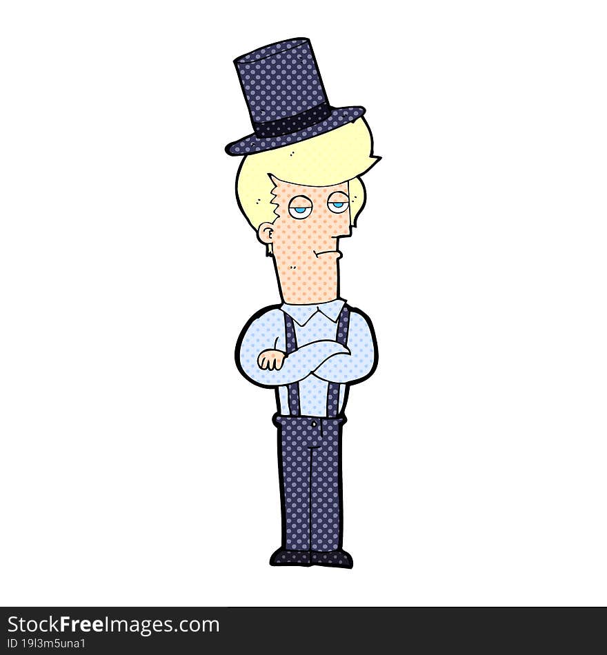 cartoon man wearing braces and top hat