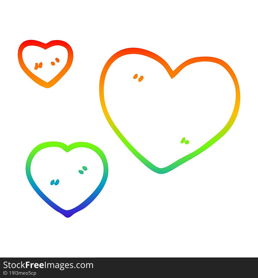 rainbow gradient line drawing cartoon love hearts