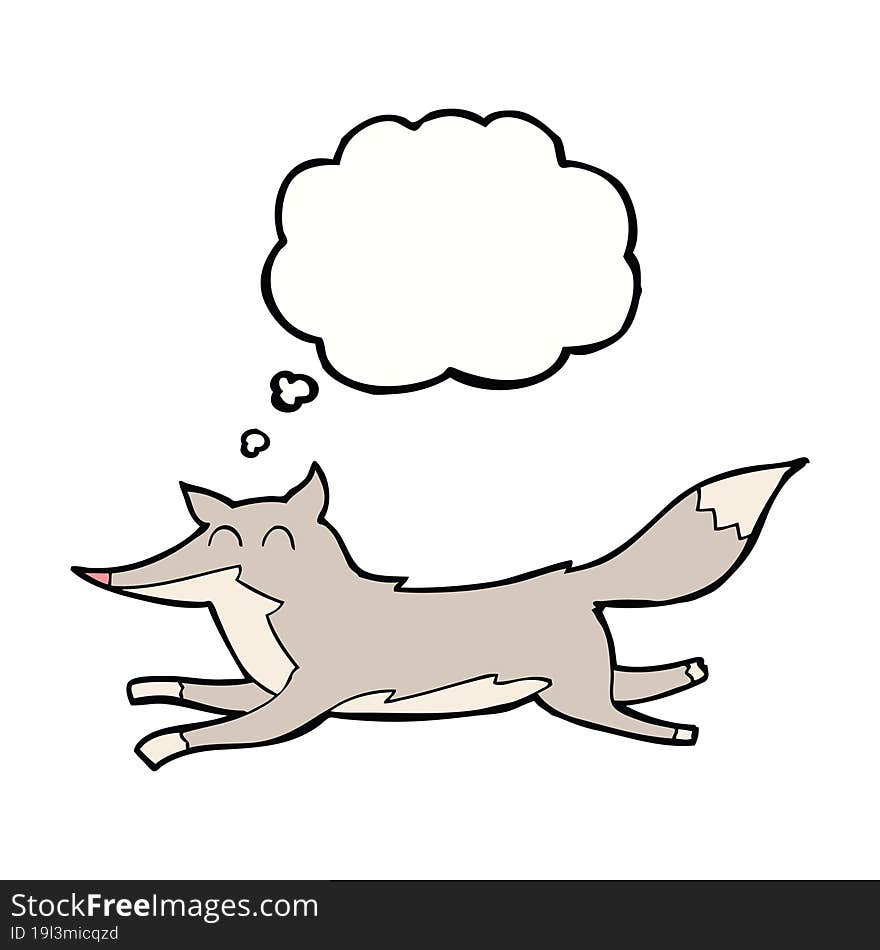 cartoon running wolf with thought bubble