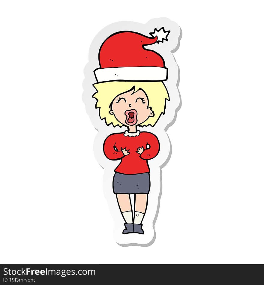 Sticker Of A Cartoon Woman Getting Ready For Christmas