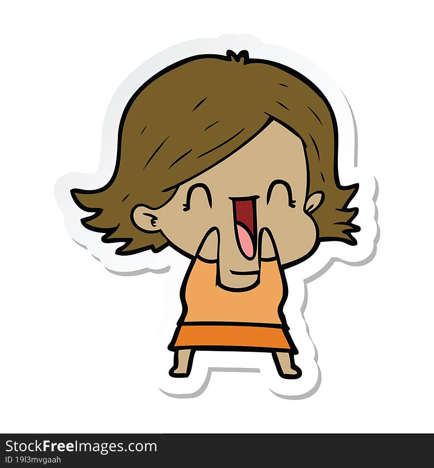 sticker of a cartoon happy woman