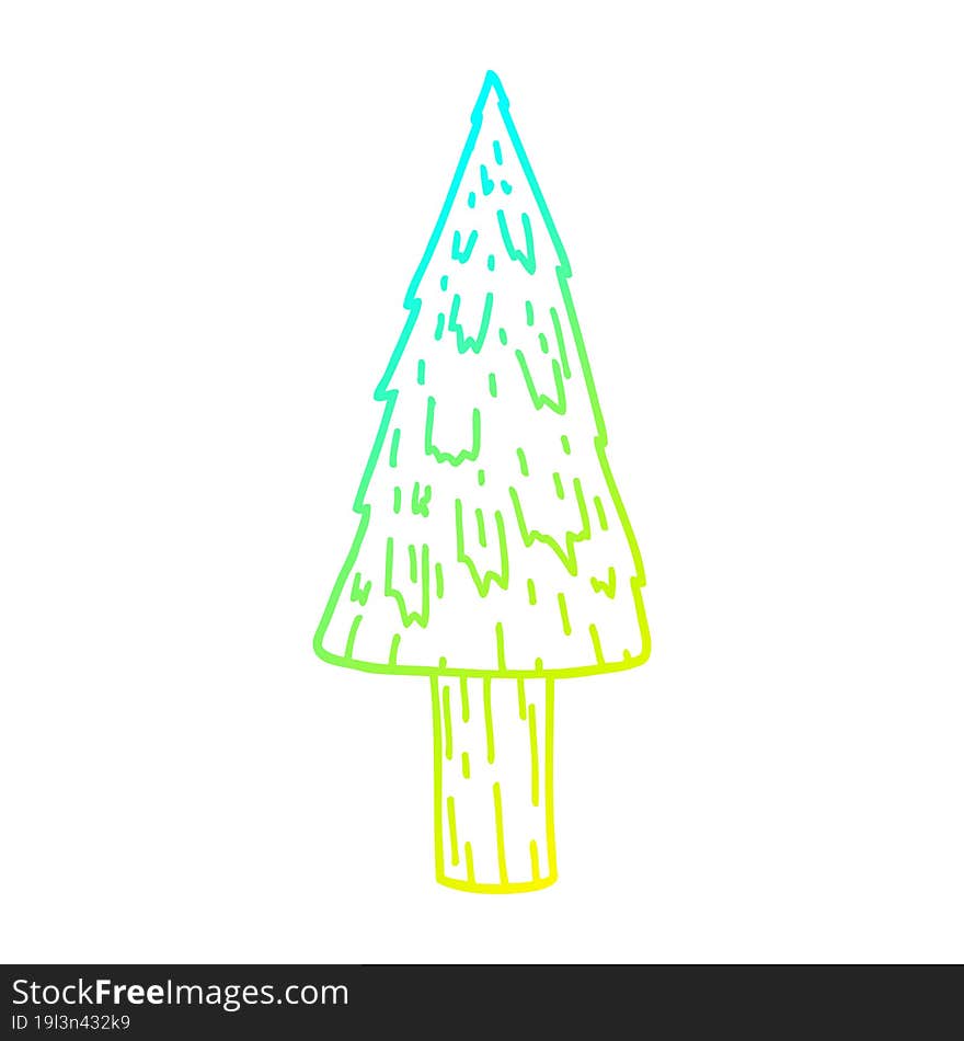 cold gradient line drawing of a cartoon christmas tree