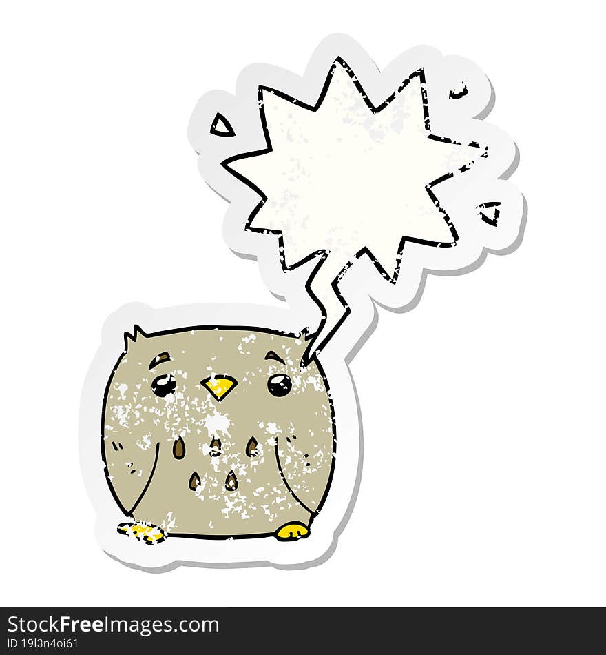 cartoon owl and speech bubble distressed sticker