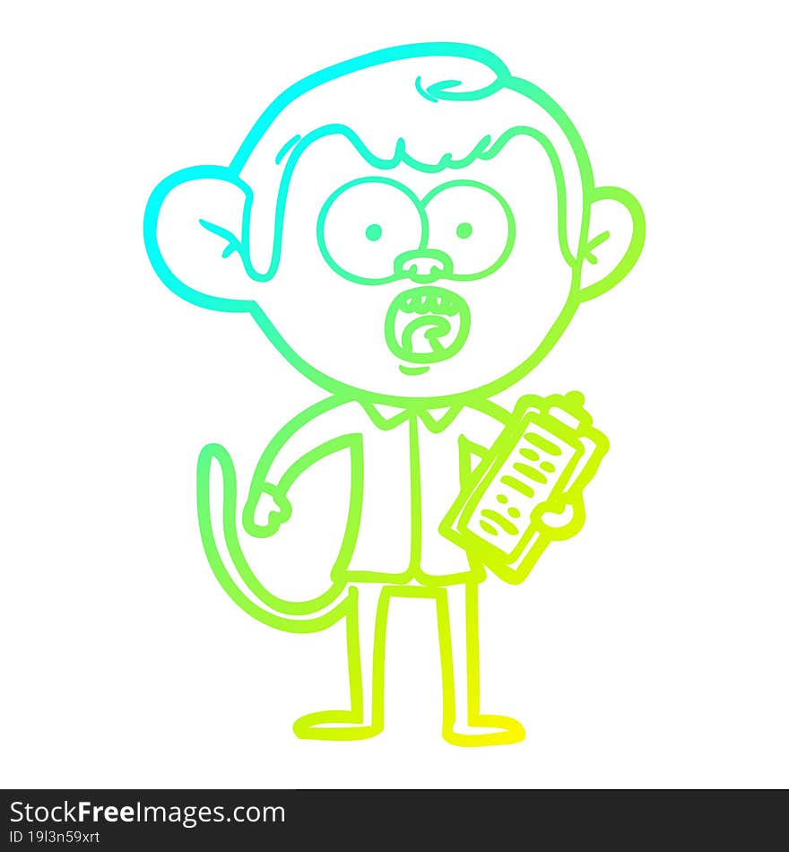 cold gradient line drawing cartoon shocked monkey