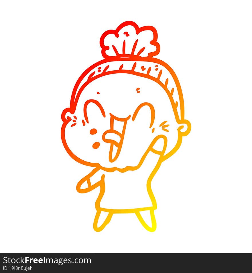 warm gradient line drawing cartoon happy old woman