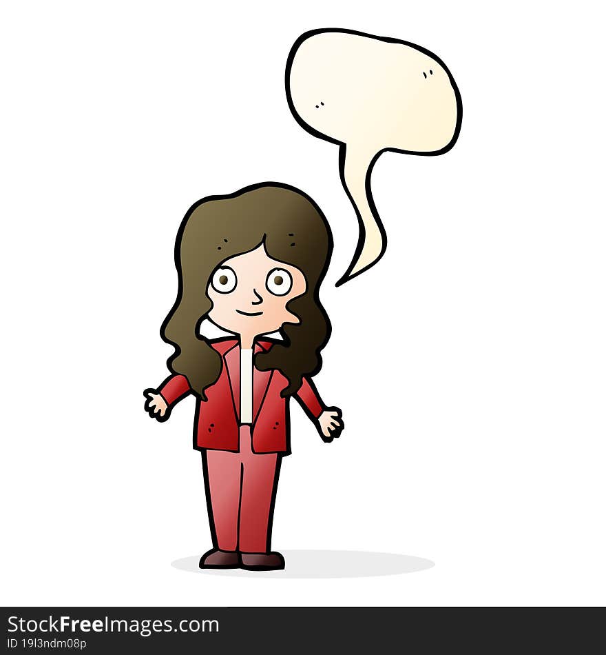 cartoon friendly business woman with speech bubble