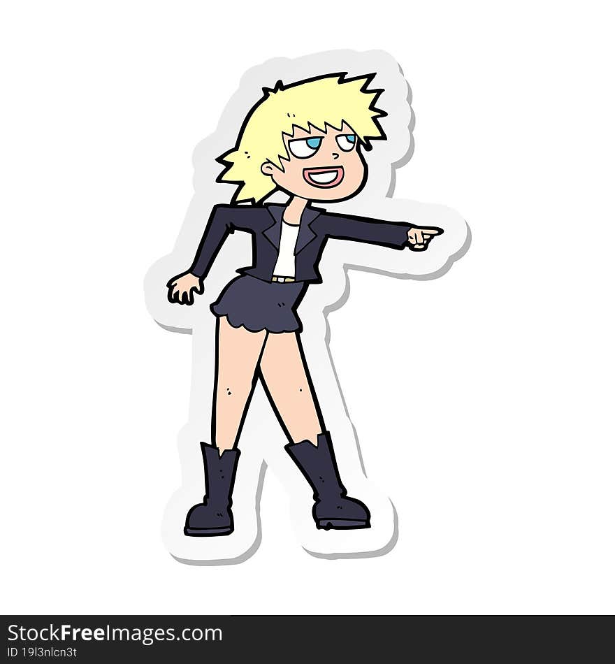 sticker of a cartoon woman pointing