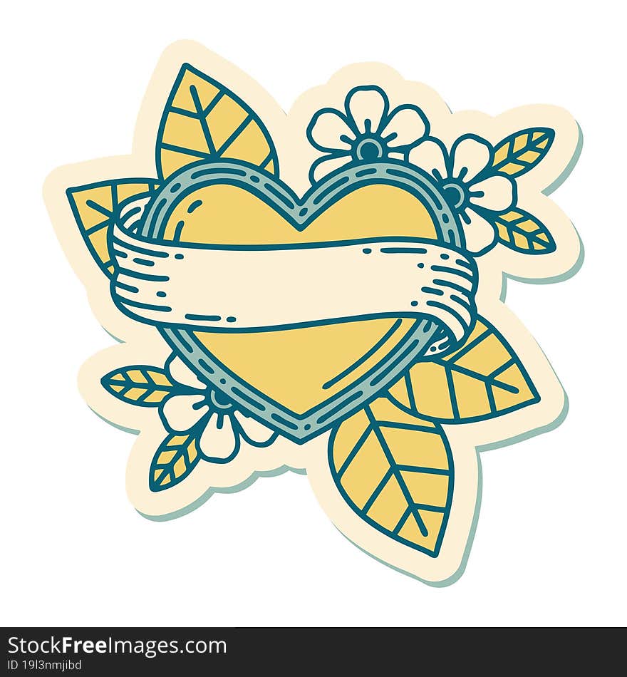 sticker of tattoo in traditional style of a heart and banner. sticker of tattoo in traditional style of a heart and banner