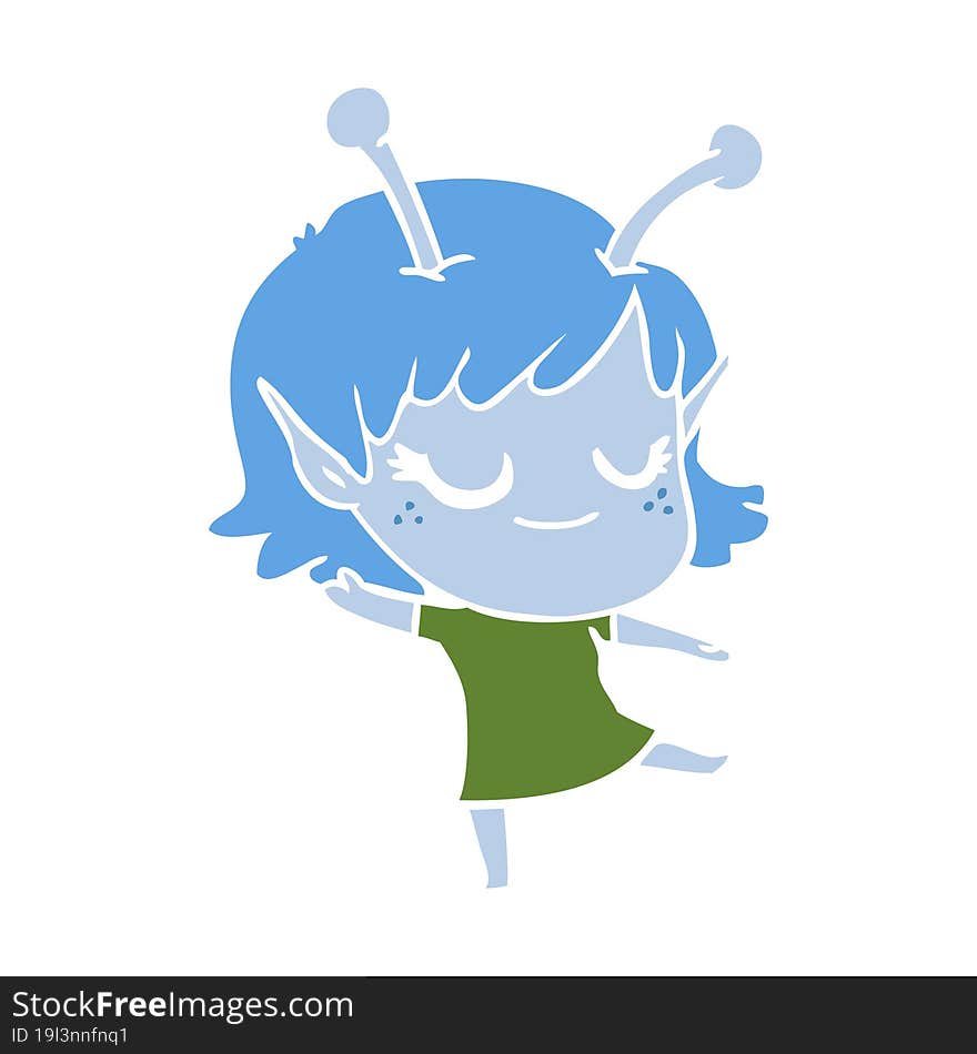 smiling alien girl flat color style cartoon