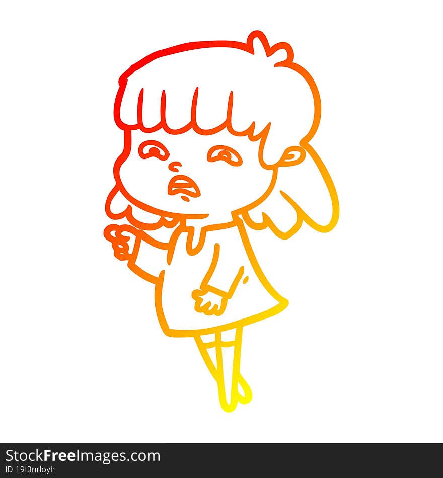 warm gradient line drawing cartoon worried woman