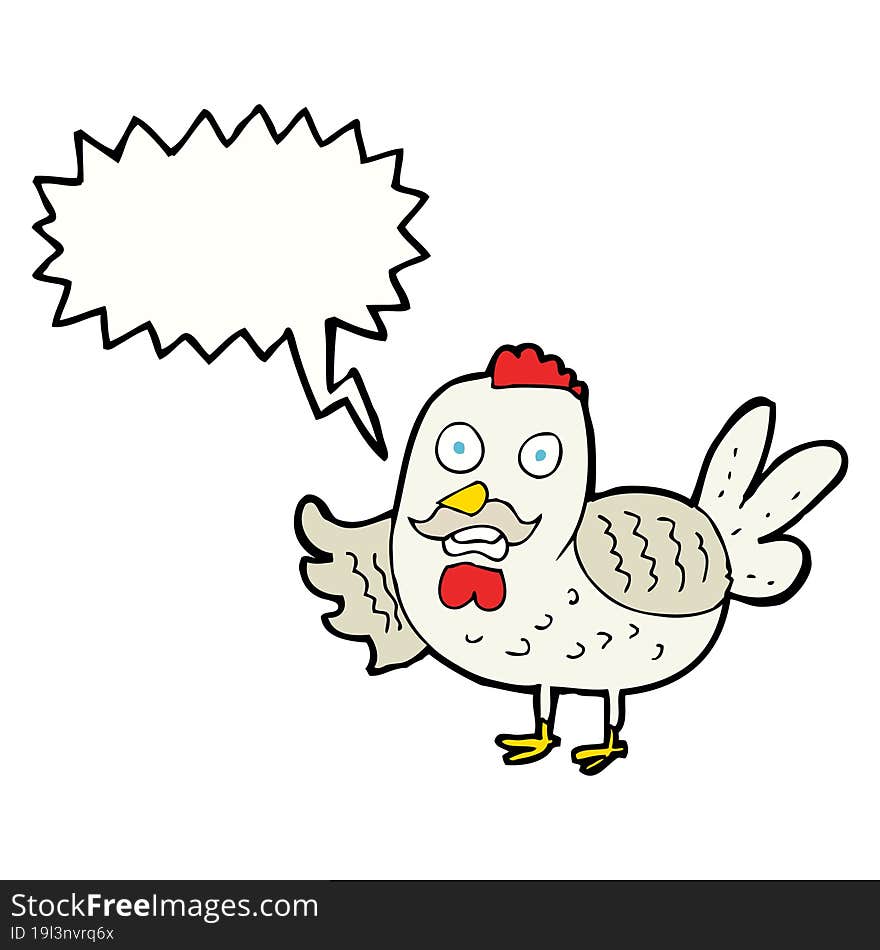 cartoon old rooster with speech bubble