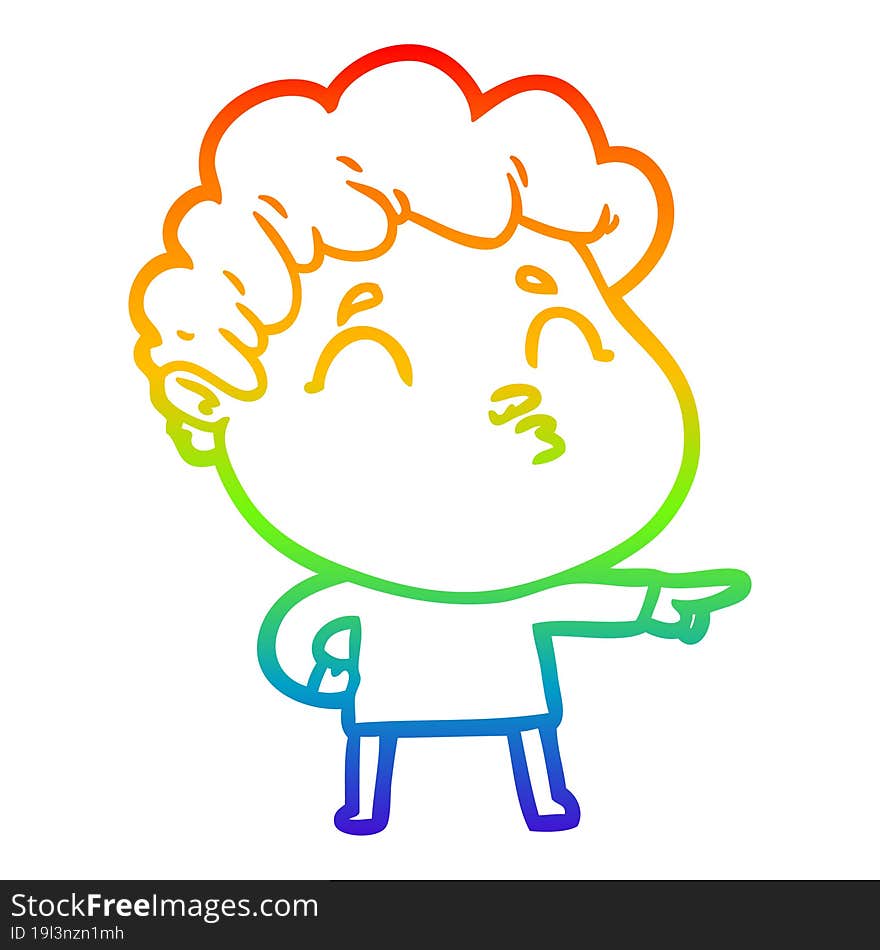 Rainbow Gradient Line Drawing Cartoon Man Pouting