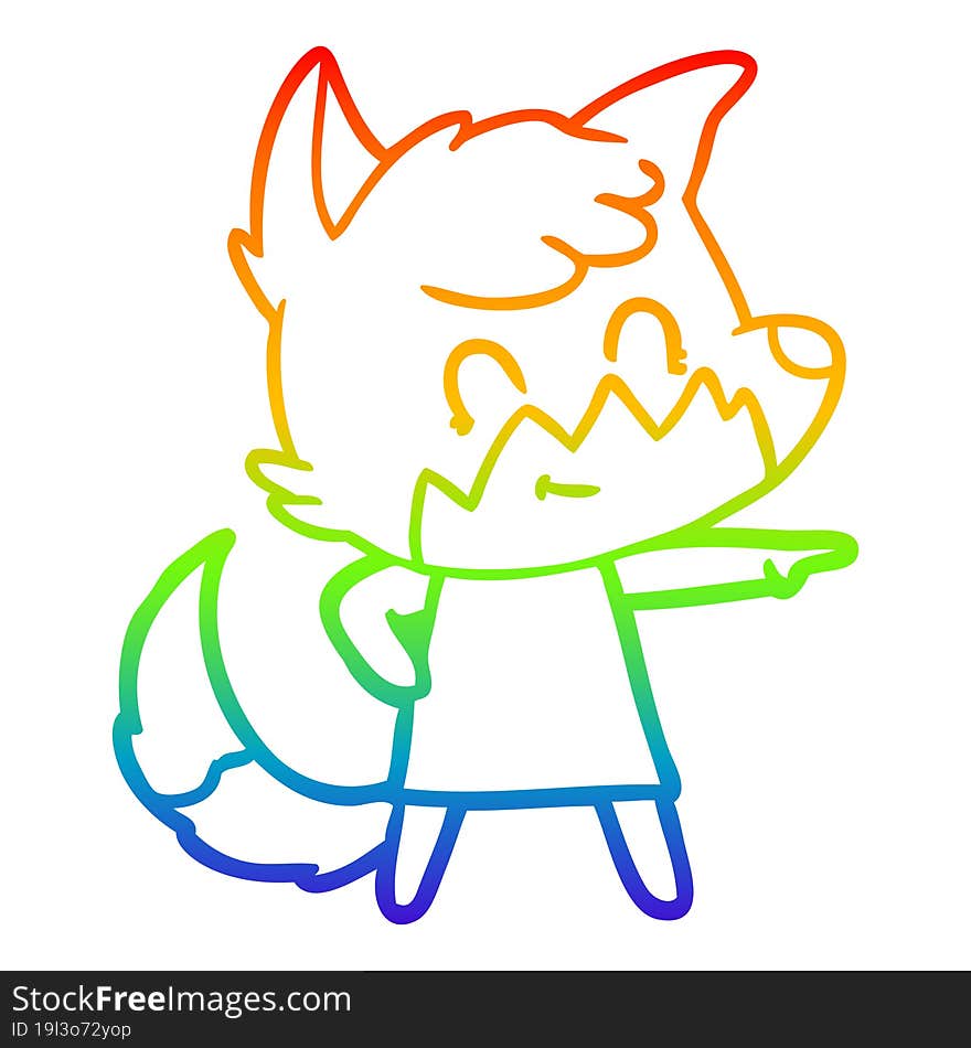 Rainbow Gradient Line Drawing Cartoon Happy Fox