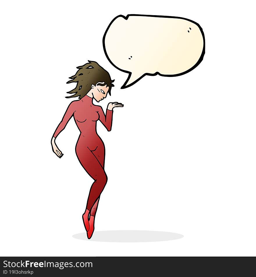 cartoon future space woman with speech bubble