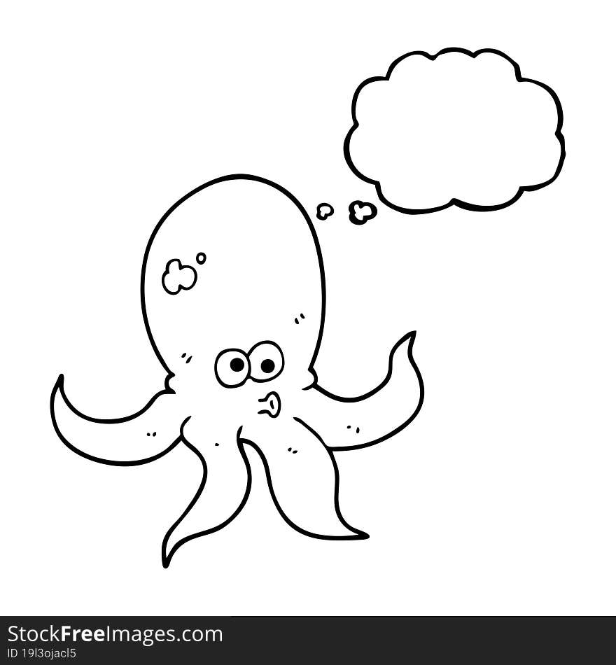 freehand drawn thought bubble cartoon octopus