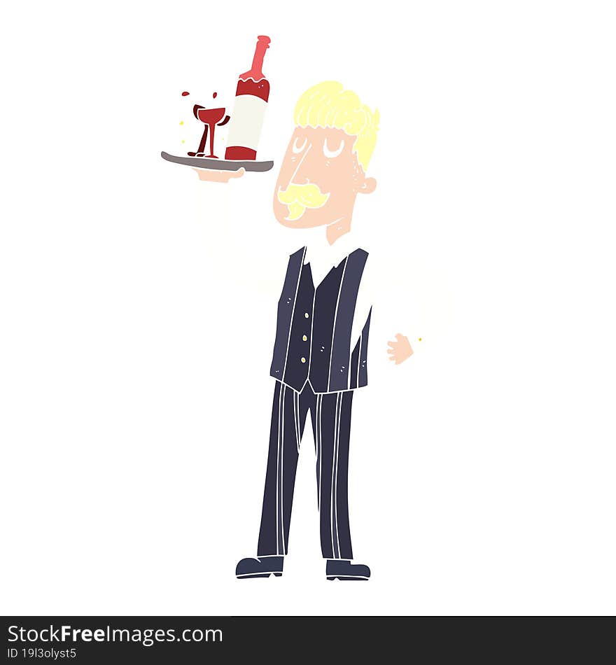 flat color illustration of a cartoon waiter