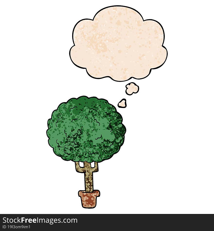 cartoon tree and thought bubble in grunge texture pattern style