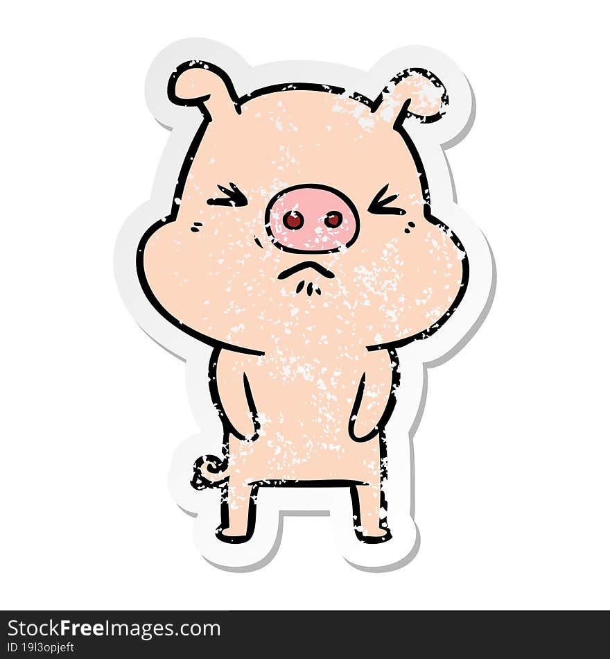 distressed sticker of a cartoon grumpy pig