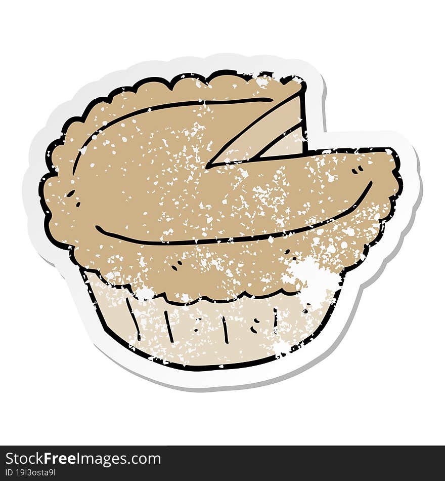 distressed sticker of a cartoon pie