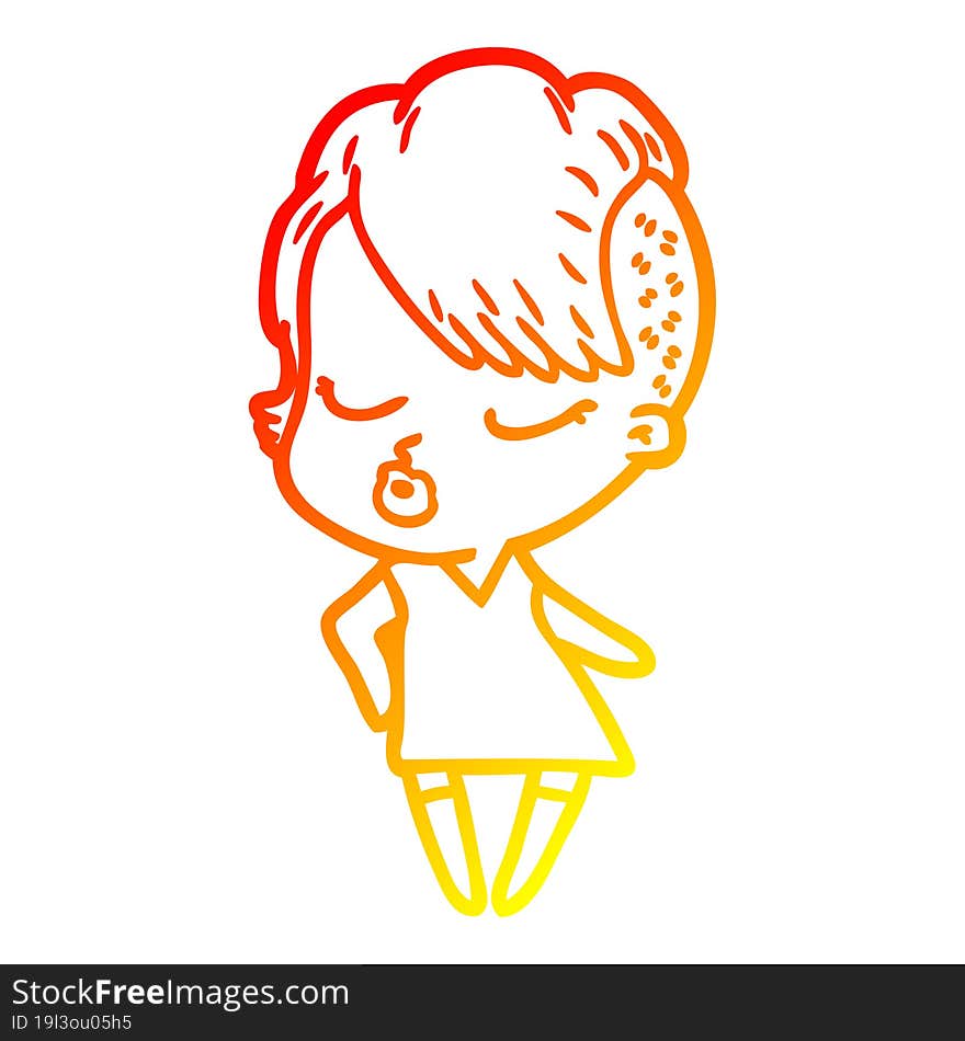 warm gradient line drawing cartoon pretty hipster girl