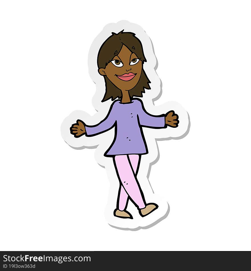 sticker of a cartoon woman with no worries