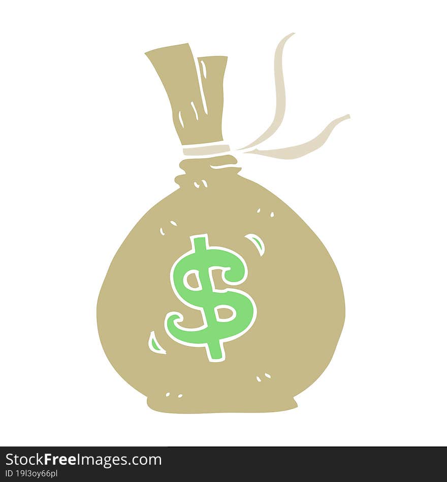 Flat Color Illustration Of A Cartoon Bag Of Money