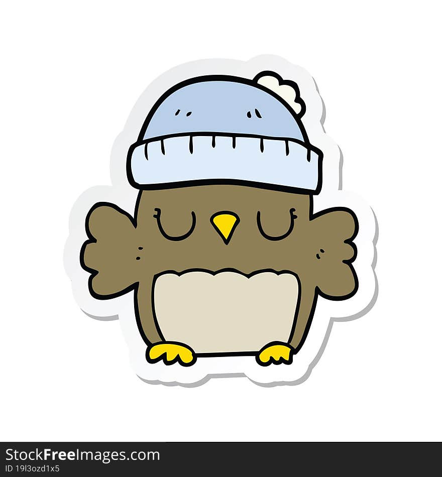 Sticker Of A Cute Cartoon Owl In Hat