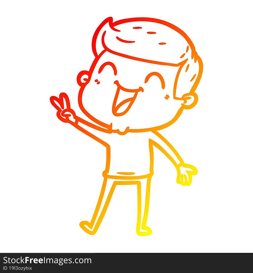 warm gradient line drawing of a cartoon man laughing