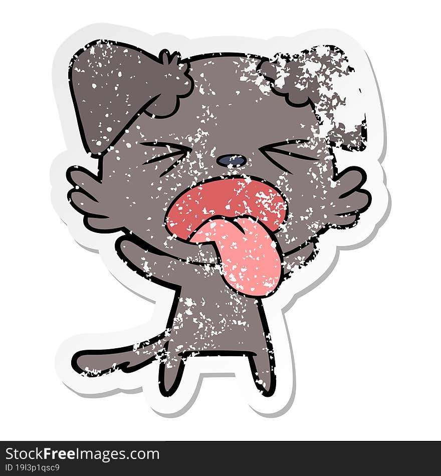 distressed sticker of a cartoon disgusted dog