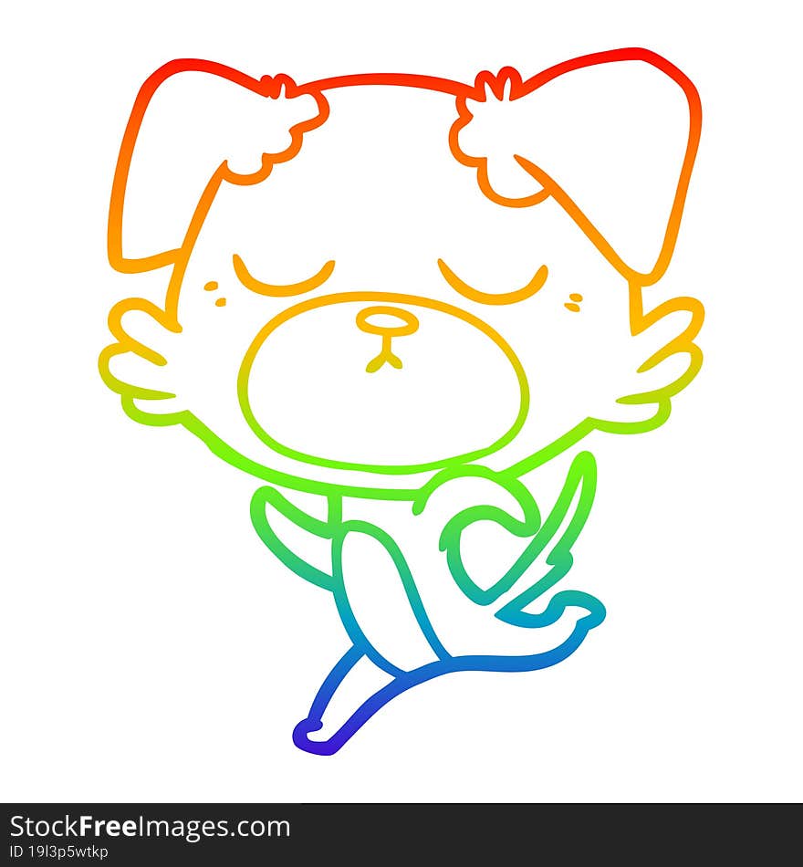 rainbow gradient line drawing of a cute cartoon dog