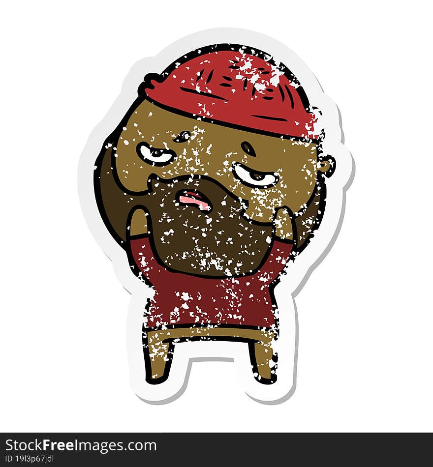 Distressed Sticker Of A Cartoon Worried Man With Beard