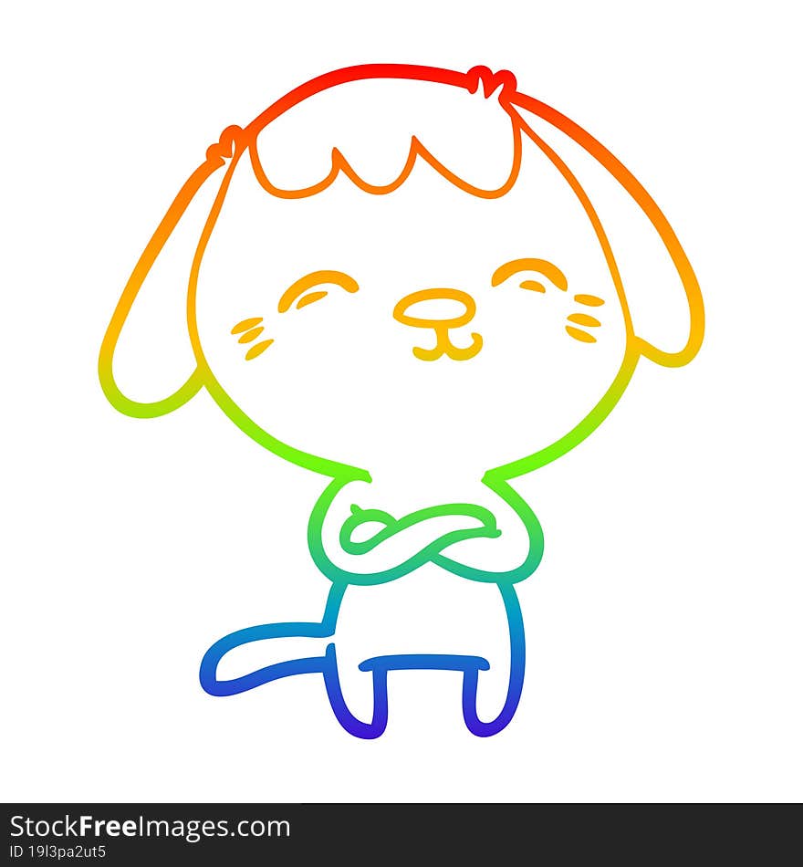 Rainbow Gradient Line Drawing Happy Cartoon Dog