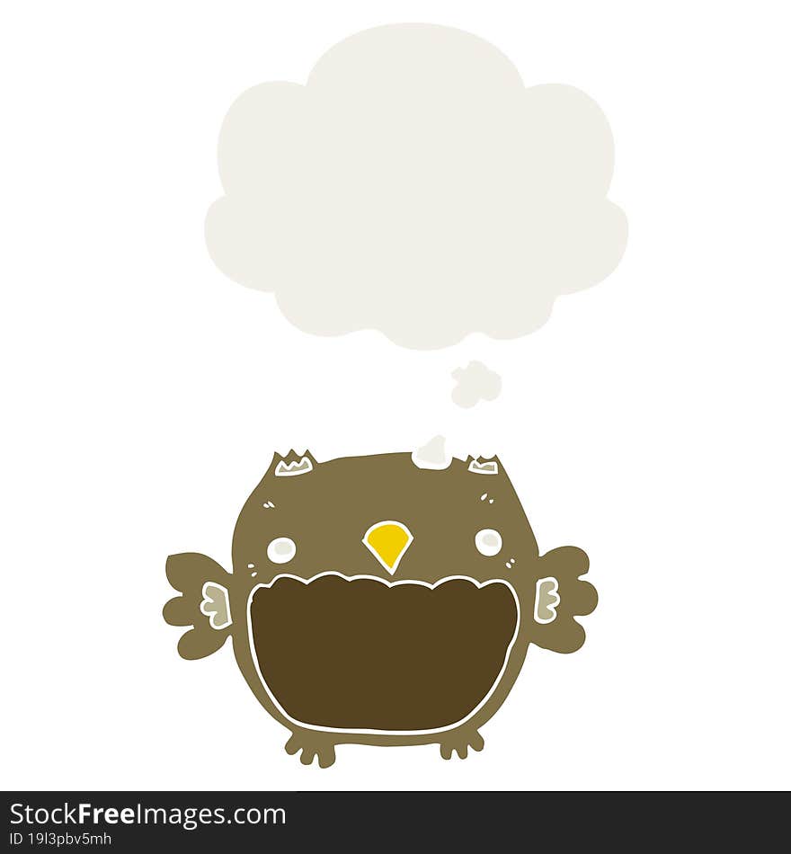 cartoon owl with thought bubble in retro style