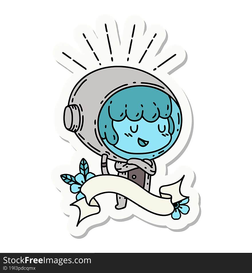 sticker of tattoo style woman in astronaut suit